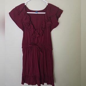 Old Navy Burgundy Ruffle V-Neck Dress